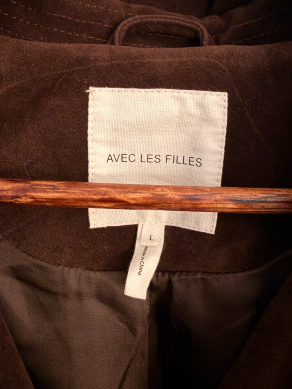NWT Avec Les Filles Double Breasted Brown Faux Suede Maxi Trench Coat, Size L - Picture 7 of 9